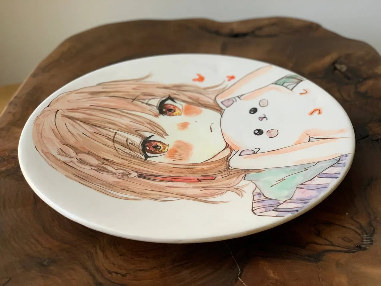 hand painted ceramic plate anime design, 35cm hanging wall