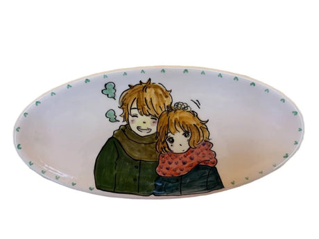 Hand painted ceramic plate, 32x15 handmade love in winter home decor