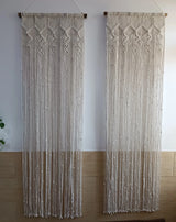 Set of 2 Macrame Curtains Wall Hanging White 230x65cm Wall Decor Dubai