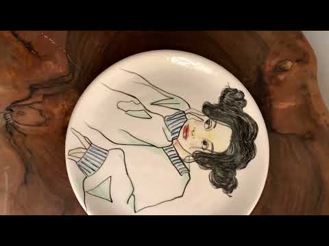 hand-painted ceramic plate for wall decor, 27cm a girl thinking design