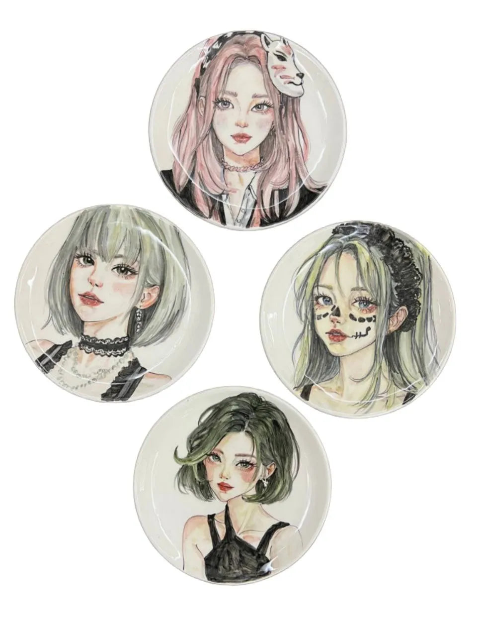Set of 4 anime hand painted ceramic plate, 27cm anime theme wall hanging for home decor