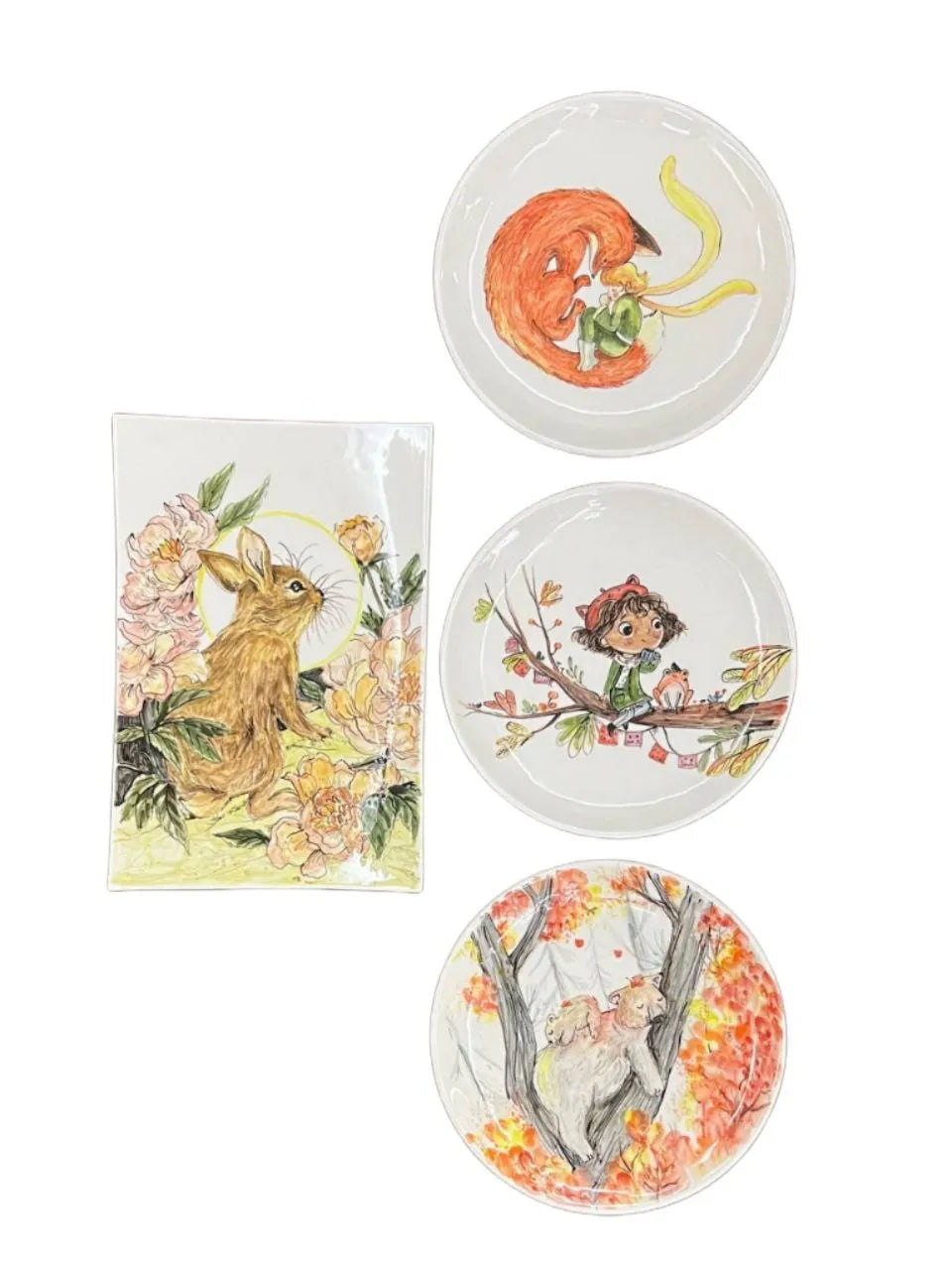 Hand-painted ceramic arts 4 pieces decorative plate to decorate walls in UAE