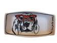 Hand-painted ceramic plate,dog, red glasses and a love note, 14x12 cm