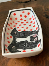 Hand-painted 24x12 cm ceramic plate with cute dog design