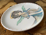 Hand-painted wall plate, 27cm hanging ceramic with angel design