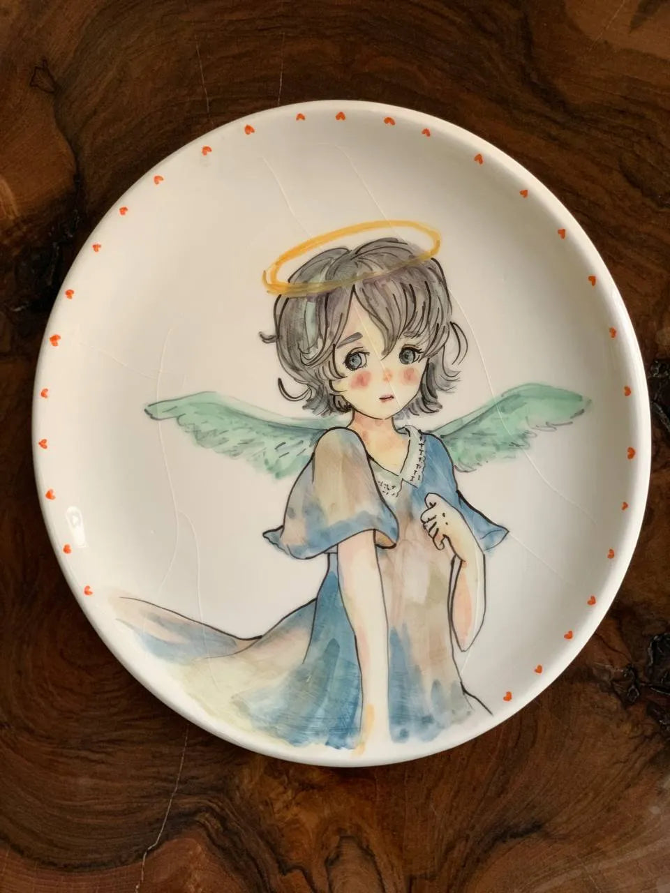 Hand-painted wall plate, 27cm hanging ceramic 