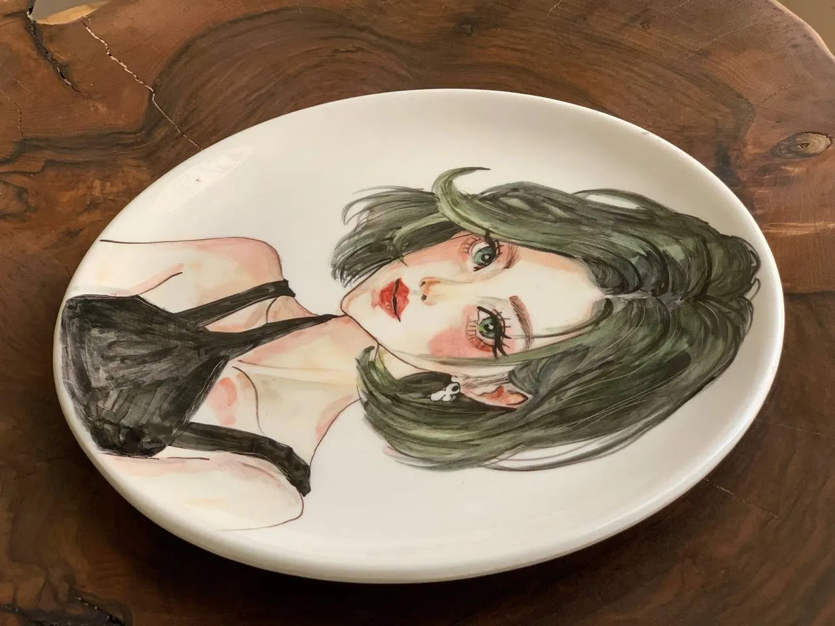 27 cm hand-painted "cute anime girl in black dress" ceramic