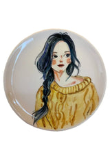 Hand painted ceramic plate, 27cm girl with long black hair