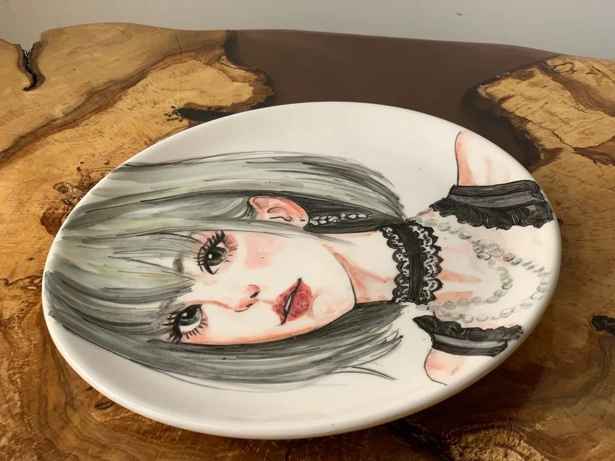 Handmade Hand painted ceramic plate, 27cm cute anime
