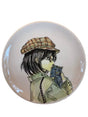 Wall ceramic plate hand painted decor, 27cm cat lover anime girl with hat