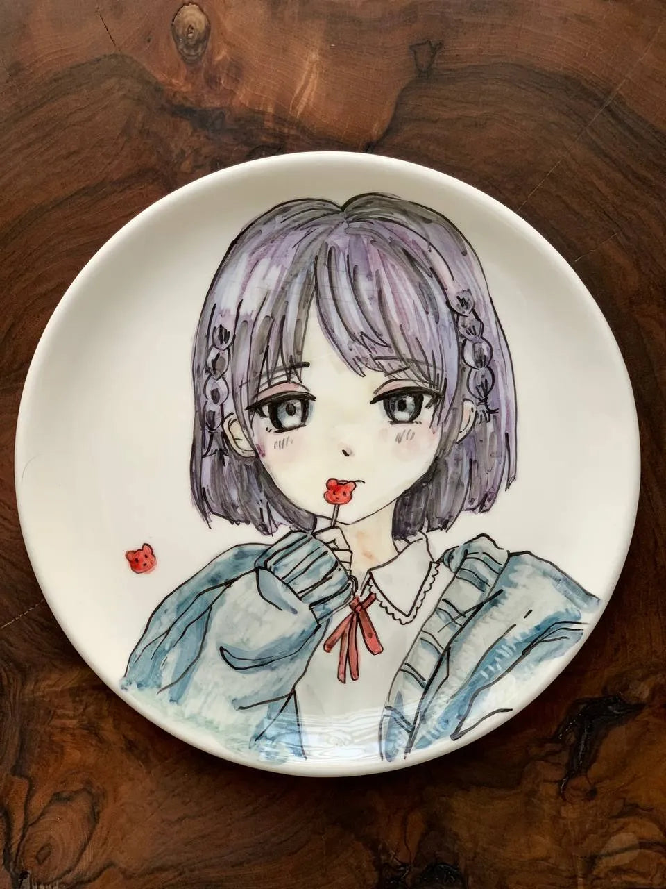 Wall hanging hand painted ceramic plate, 27cm  anime