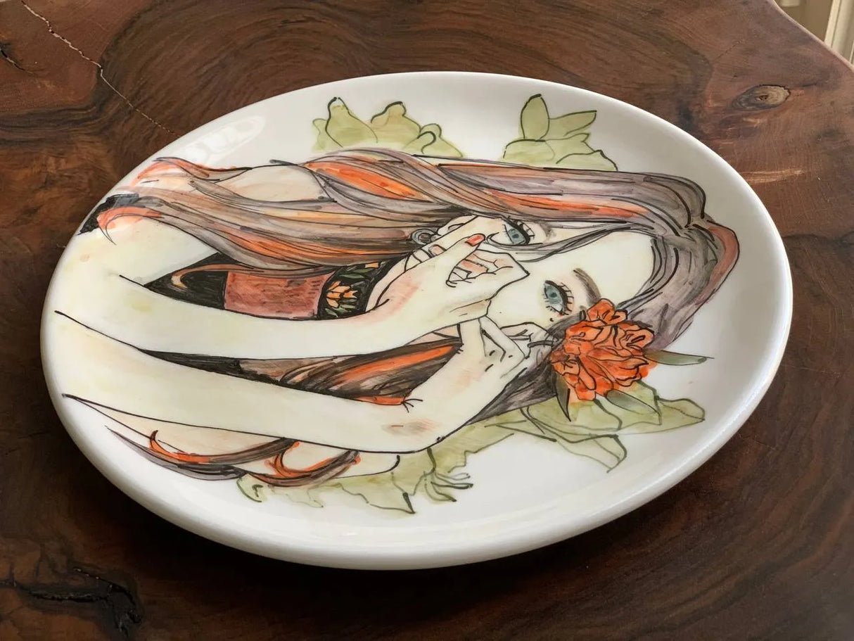 Decorative wall plate, 27cm hand painted ceramic plate