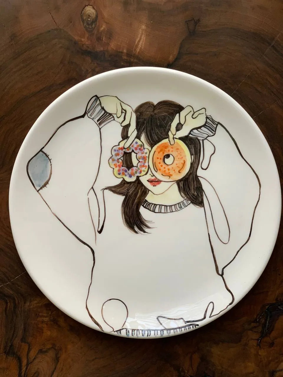 Handmade handpainted ceramic plate, 27cm girl