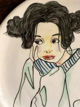 hand-painted ceramic plate for wall decor, 27cm a girl thinking design