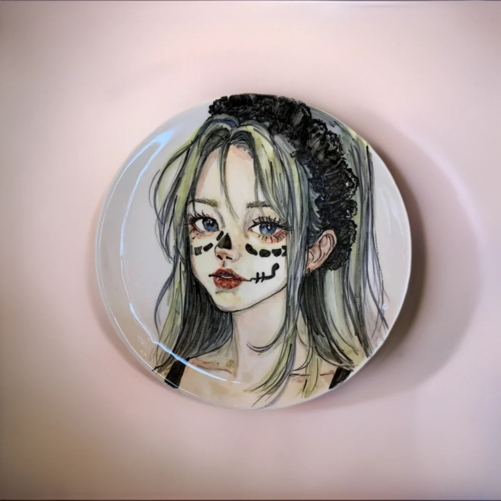 27 cm hand painted ceramic plate, halloween