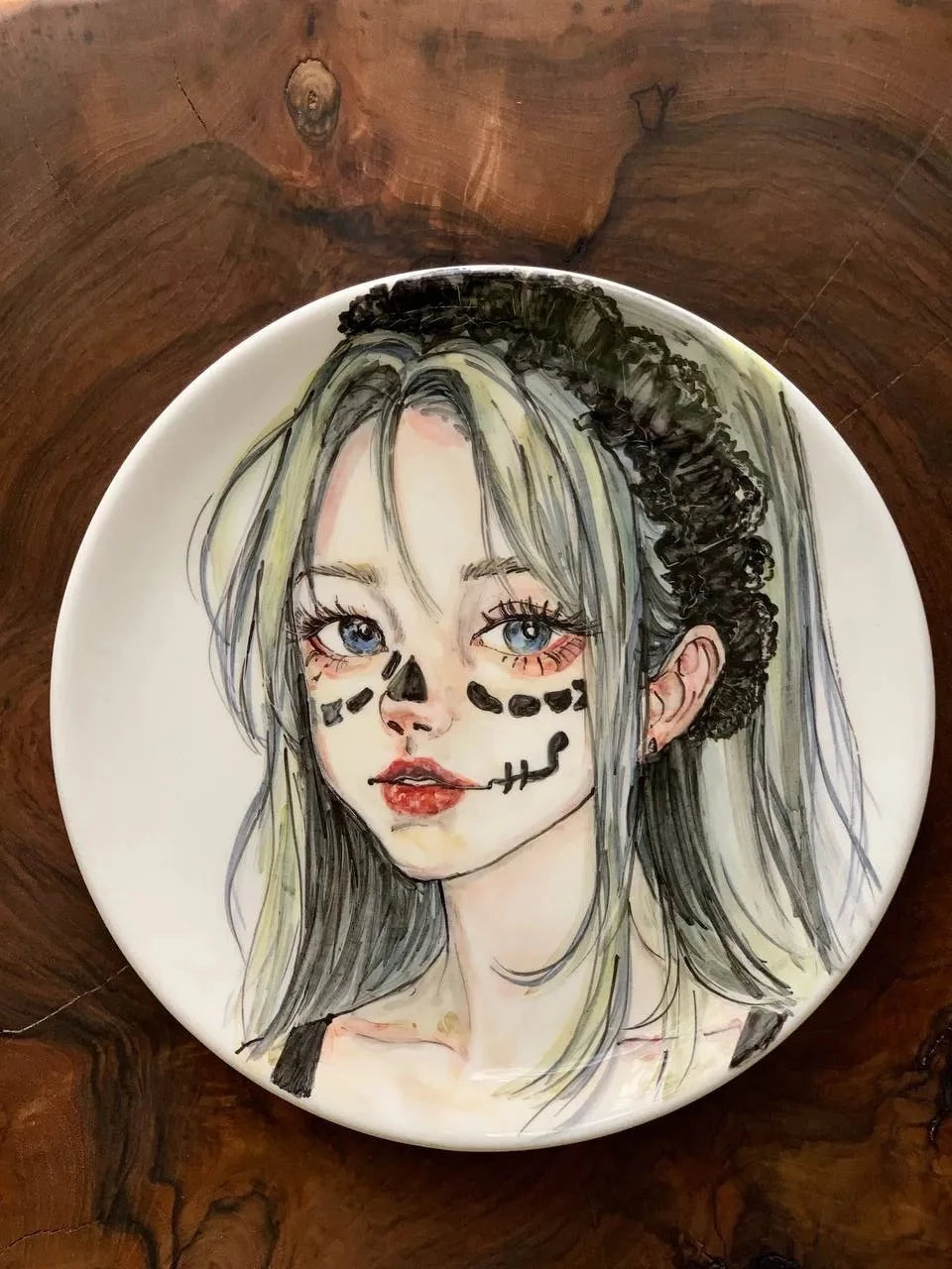 27 cm hand painted ceramic plate, halloween girl