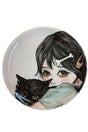Handmade ceramic plate, 27cm hand painted home decor, little girl & black cat
