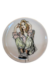 Hand painted ceramic plate for home decor, 27cm sitting anime girl painting