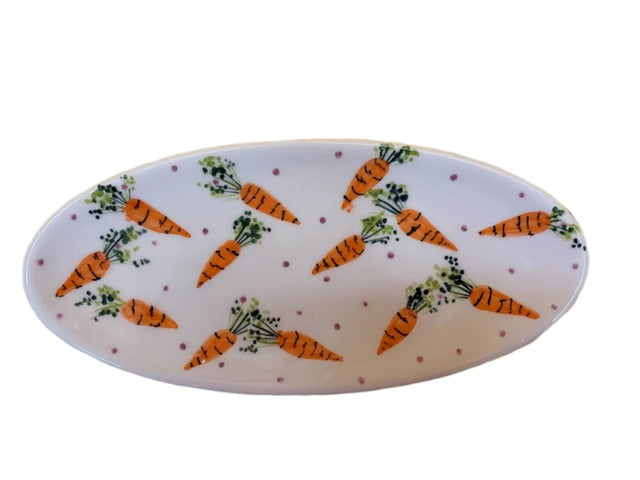 Wall hanging 32x15 cm decor, handmade ceramic plate painted by hand with carrot design