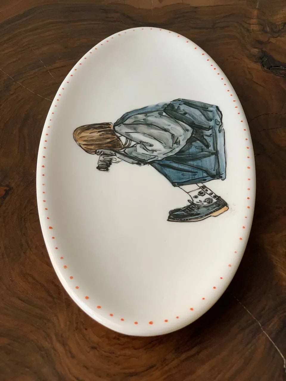 Hand painted ceramic plate, 32x15 cm