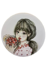 Hand painted ceramic plate wall decor, handmade 35cm hanging home decoration anime girl & cherry